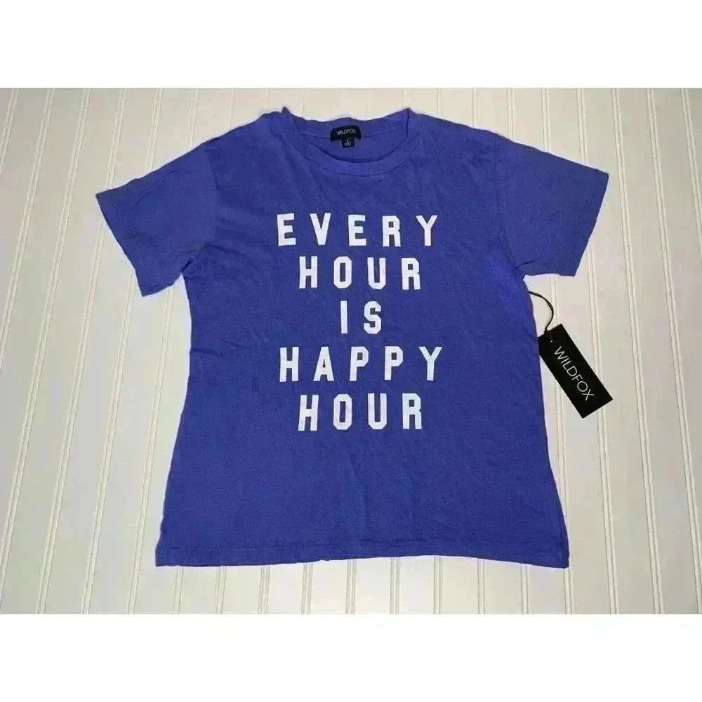 WILDFOX KeKe T- Shirt EVERY HOUR IS HAPPY HOUR TEE Small NEW. 140
